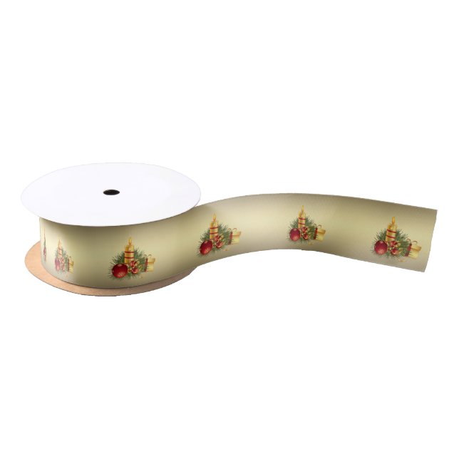 Golden Christmas Candle Satin Ribbon (Spool)
