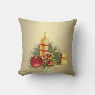 Golden Christmas Candle Throw Pillow