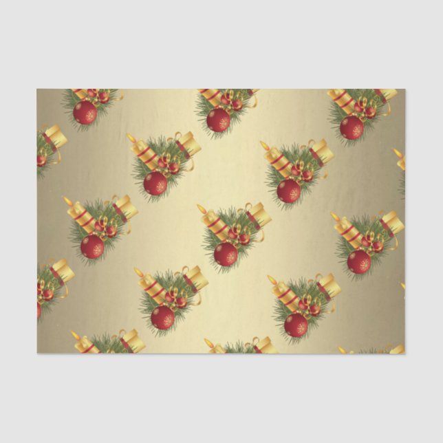 Golden Christmas Candle Tissue Paper (Front)