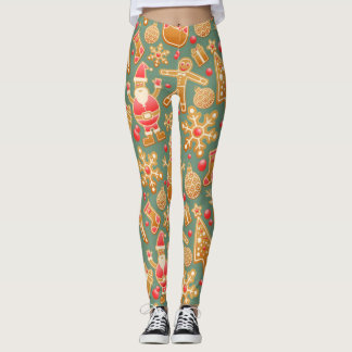 Golden Christmas cookies pattern Leggings