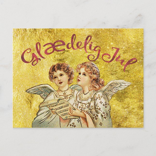 Golden Christmas Danish Greetings Holiday Postcard (Front)