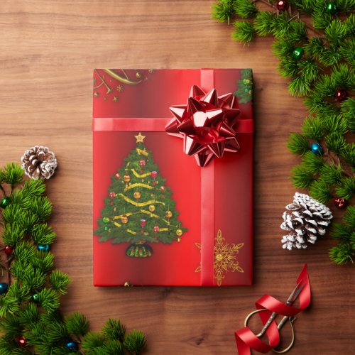 Golden Christmas Decorative Noel Red Wrapping Paper
