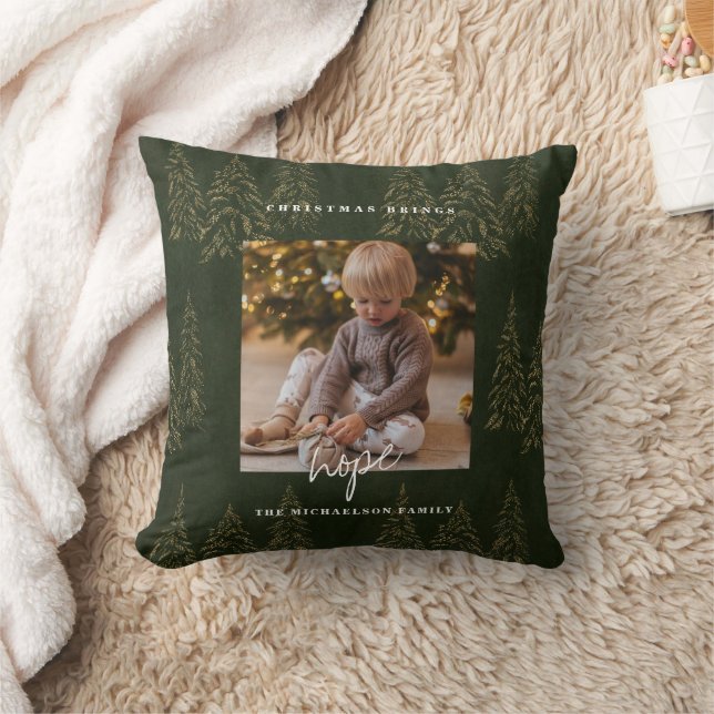 Golden Christmas Forest Fir Trees   Throw Pillow (Blanket)