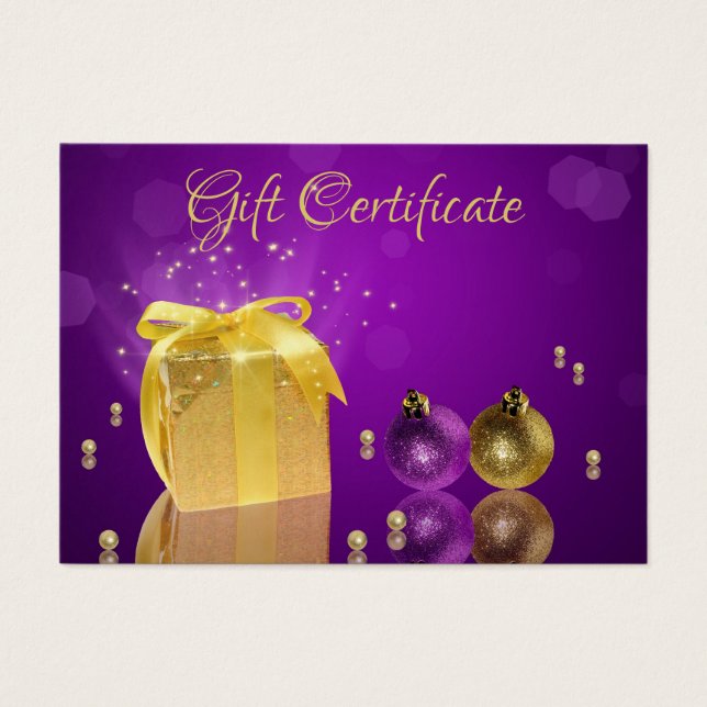 Golden Christmas Gift Box Gift Certificate Card (Front)