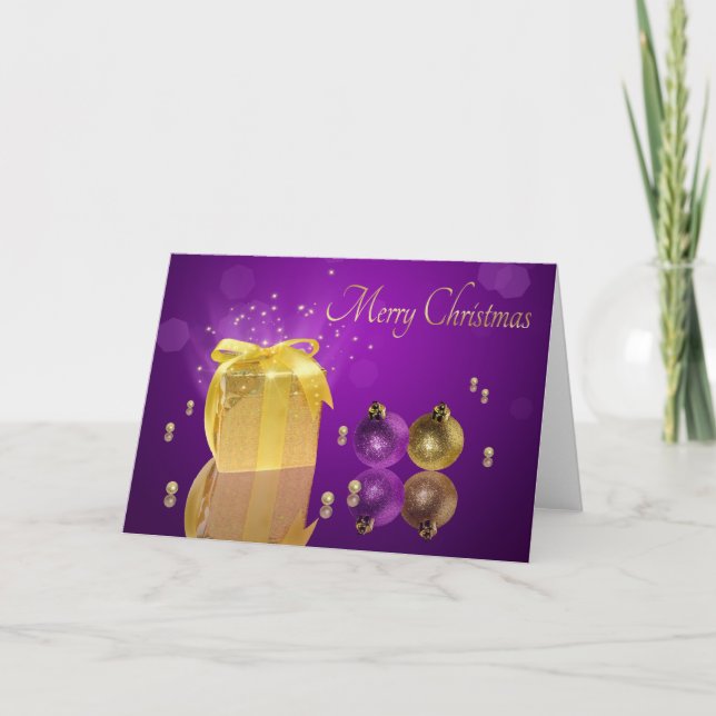Golden Christmas Gift Box Holiday Card (Front)