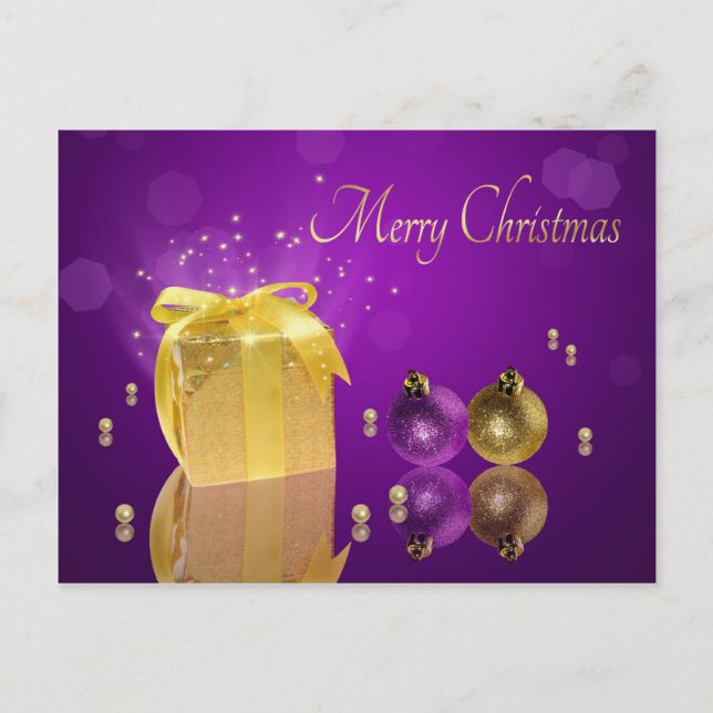 Golden Christmas Gift Box Holiday Postcard (Front)