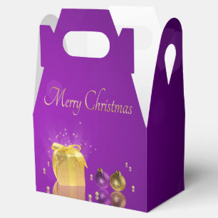Golden Christmas Gift Box on Purple Lavender