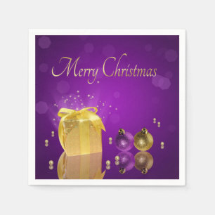 Golden Christmas Gift Box Paper Napkins
