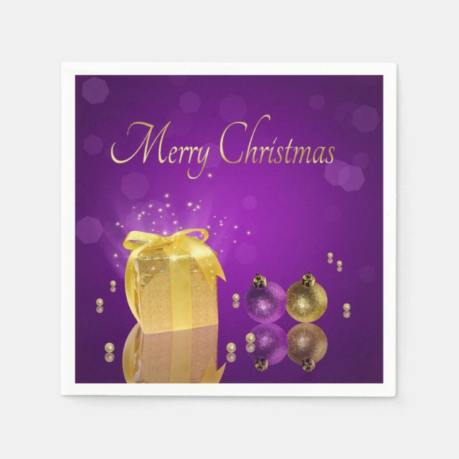 Golden Christmas Gift Box Paper Napkins (Front)