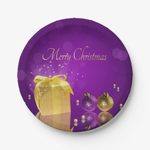 Golden Christmas Gift Box Paper Plates