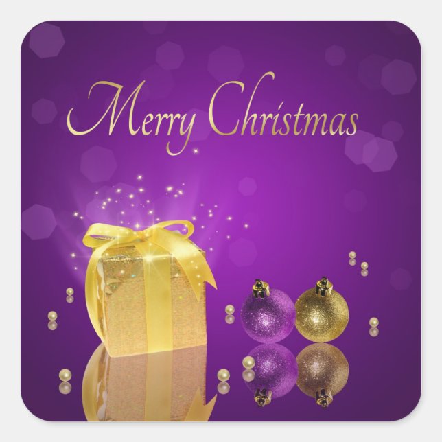 Golden Christmas Gift Box Square Sticker (Front)