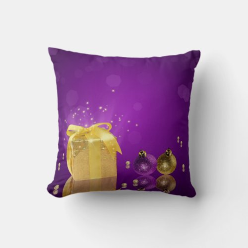 Golden Christmas Gift Box Throw Pillow