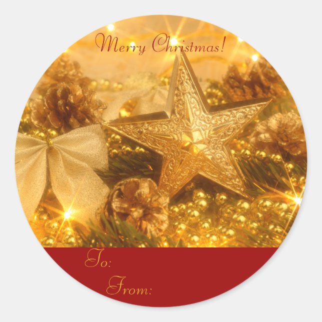 Golden Christmas Gift Tag Sticker (Front)