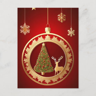 Golden Christmas Glow ❄️ Deer Tree Luxury Holiday Postcard