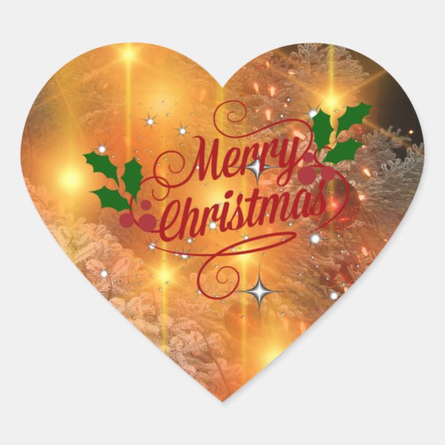   Golden Christmas Heart Sticker (Front)