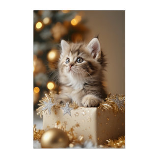 Golden Christmas Kitten in Gift Box Acrylic Print