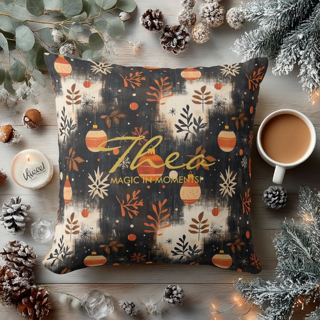 Golden Christmas Magic – Warm Holiday Ornament Art Throw Pillow (Creator Uploaded)