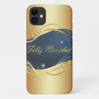 Golden Christmas motive with blue background... iPhone 11 Case