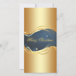 Golden Christmas motive with blue background... Ho Holiday Card