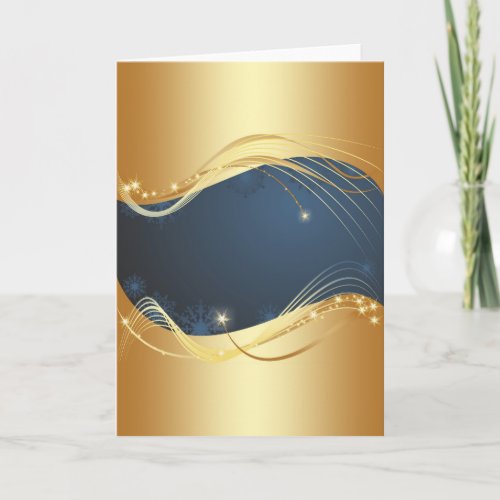 Golden Christmas motive with blue background Holiday Card