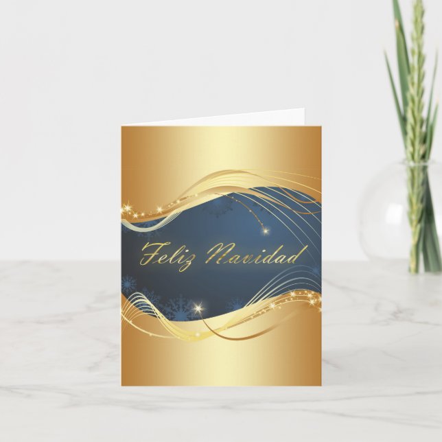 Golden Christmas motive with blue background... Holiday Card (Front)