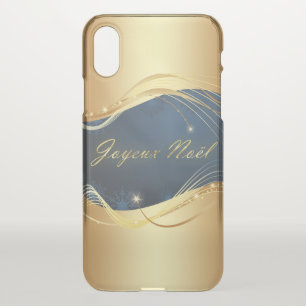 Golden Christmas motive with blue background... iPhone X Case