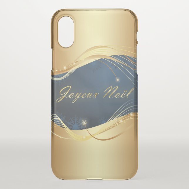 Golden Christmas motive with blue background... Uncommon iPhone Case (Back)