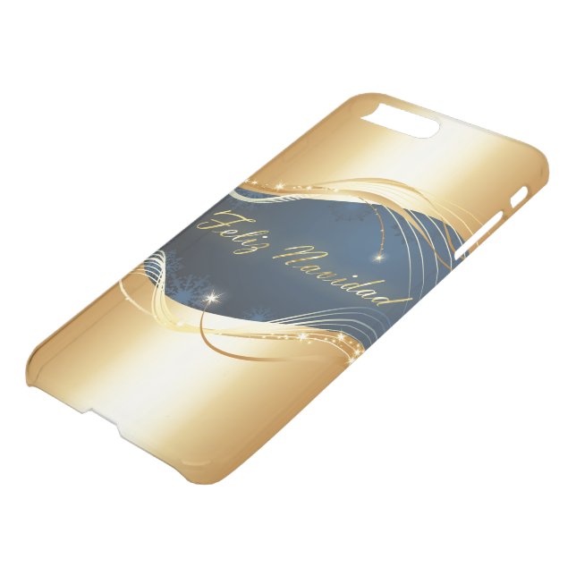 Golden Christmas motive with blue background... Uncommon iPhone Case (Bottom)