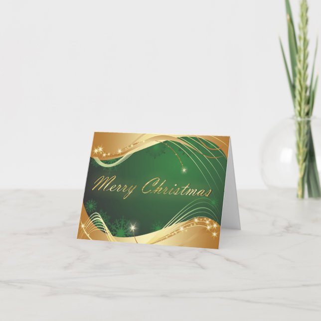 Golden Christmas motive with green background Holiday Card (Front)