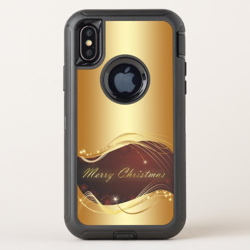 Golden Christmas motive with red background OtterBox Defender iPhone X Case