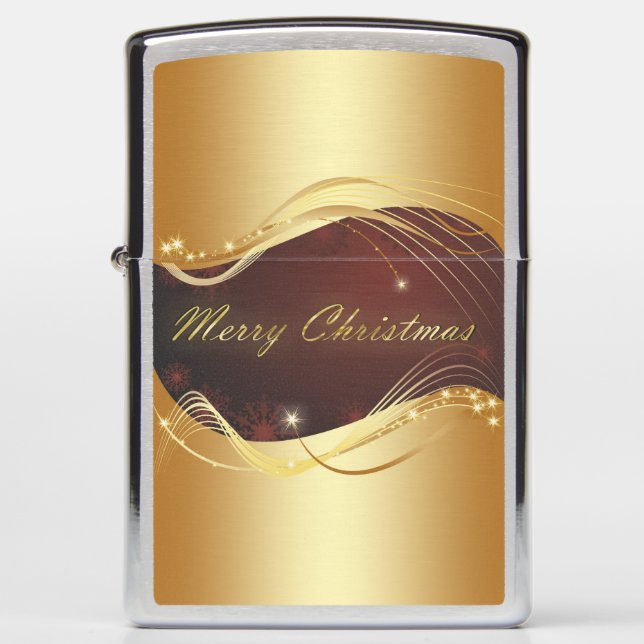 Golden Christmas motive with red background Zippo Lighter (Front)