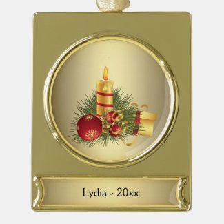 Golden Christmas Name and Date Gold Plated Banner Ornament