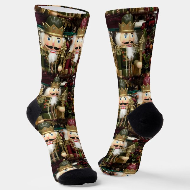 Golden Christmas Nutcracker Soldiers Socks (Angled)