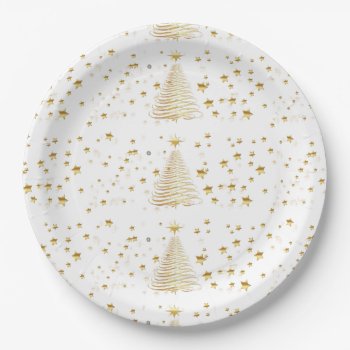 Golden Christmas Paper Plates by ChristmaSpirit at Zazzle