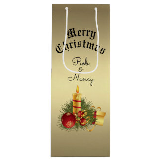 Golden Christmas Personalized Wine Gift Bag