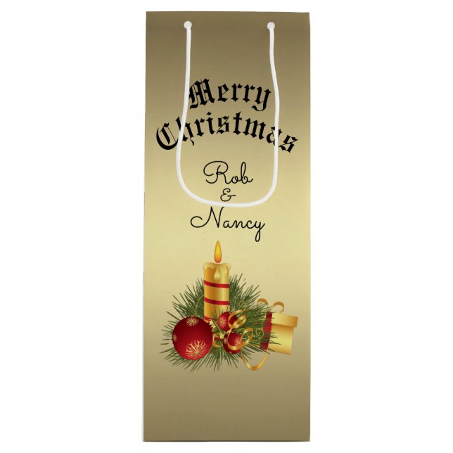 Golden Christmas Personalized Wine Gift Bag (Front)