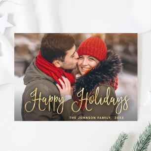 Golden Christmas PHOTO Holiday Magnetic Card
