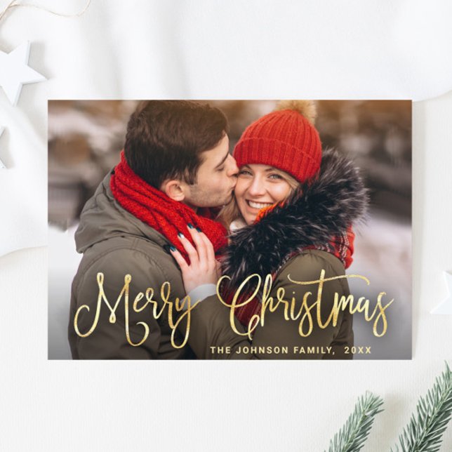 Golden Christmas PHOTO Holiday Magnetic Card (Creator Uploaded)
