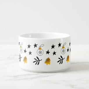 Golden Christmas Pine Tree Star and Ornaments Bowl