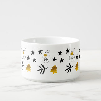 Golden Christmas Pine Tree Star and Ornaments Bowl