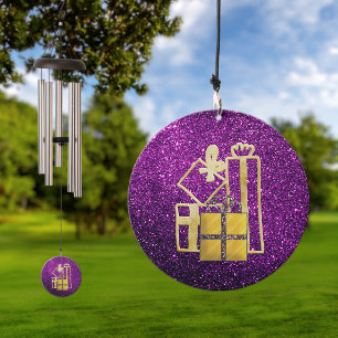 Golden Christmas Presents Purple Faux Glitter Wind Chime