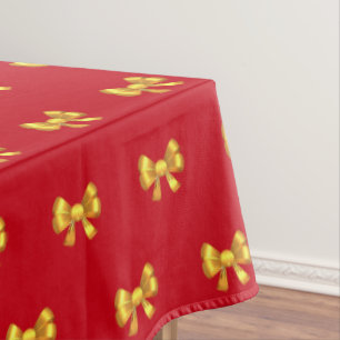 Golden Christmas Ribbon Pattern on Red Tablecloth