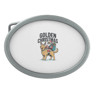Golden Christmas Santa Riding Retriever Shirt Desi Belt Buckle