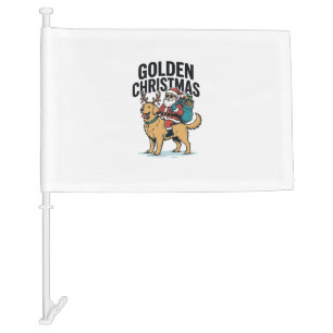 Golden Christmas Santa Riding Retriever Shirt Desi Car Flag
