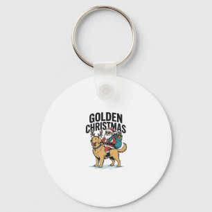 Golden Christmas Santa Riding Retriever Shirt Desi Keychain