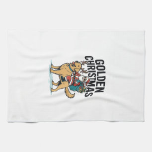 Golden Christmas Santa Riding Retriever Shirt Desi Kitchen Towel