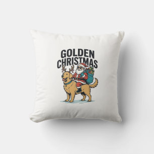 Golden Christmas Santa Riding Retriever Shirt Desi Throw Pillow