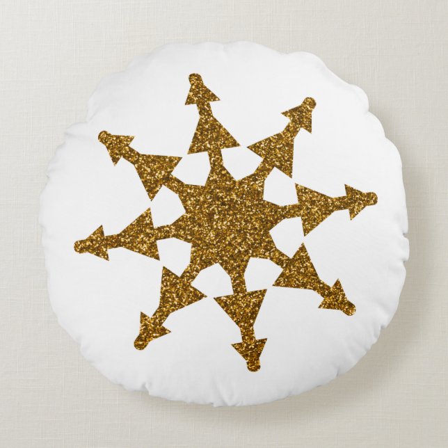 Golden Christmas Snow Star  Round Pillow (Front)