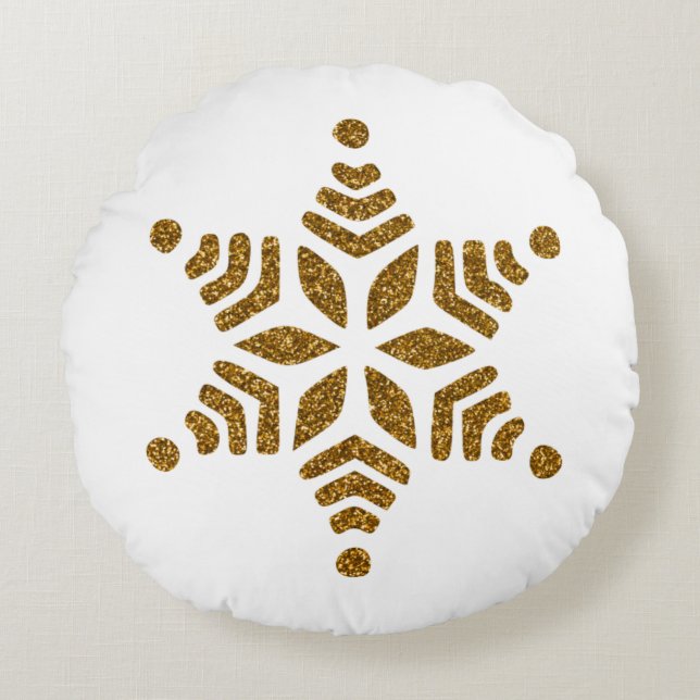 Golden Christmas Snow Star  Round Pillow (Front)