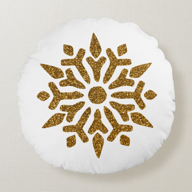 Golden Christmas Snow Star  Round Pillow (Front)